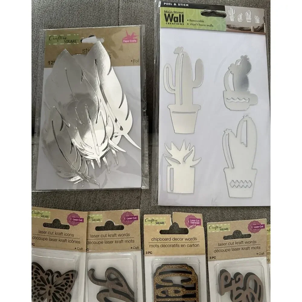 Crafters Square Laser Cut Kraft Icons Lot 20 pc Mixed Scrapbooking w/ Stickers